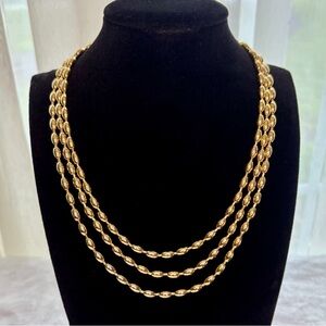 Monet Gold Triple-Strand Beaded Rope Adjustable Choker Necklace Vintage